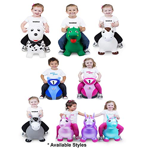 WADDLE Horse Hopper Animal Bouncer Bouncy Toys for Toddlers Play Fun Kids Toy Hopping Inflatable Jumper Cute Farm Toys with Hand Pump Children's Grey Riding Pony Hobby Horse