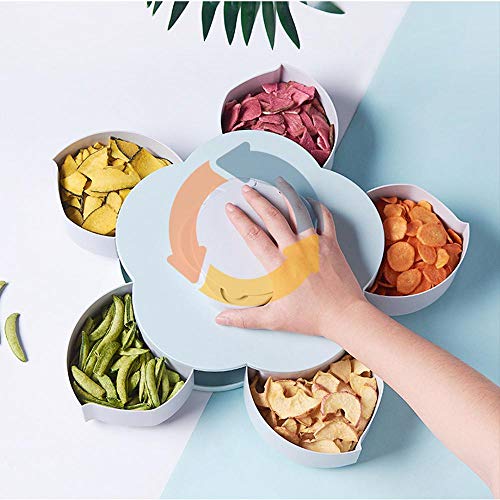 Leegoal Snack Tray, BPA Free Petal-Shape Rotating Candy Box with 5 Removable Compartments Ideal for Appetizer, Salad Bar, Dried Fruits, Nuts & Candies - Thumbnail 3