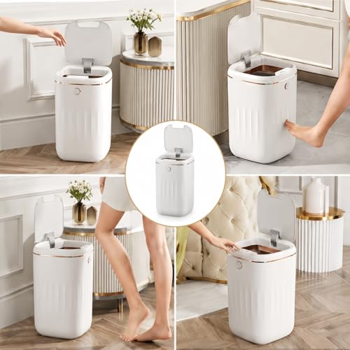 Lixeira Inteligente 20L Premium com Sensor Infravermelho de Movimento, Abertura Automática Sem Toque, Botão Touch e Sensor de Vibração, Tampa Silenciosa para Banheiro, Cozinha e Escritório