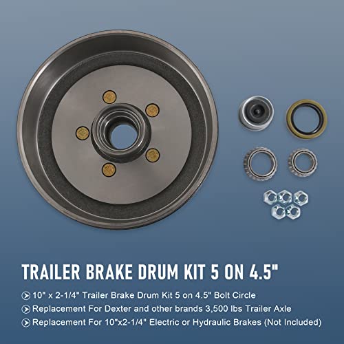 Trailer Hub Drum Kit – 5 On 4.5" Bolt Pattern – 10x2.25 Electric Brakes – 3500 Lbs Axle