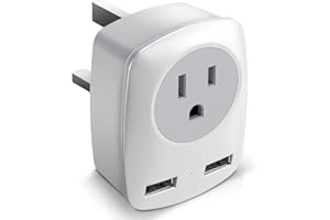 JARVANIA UK Travel Adapter, US to UK/Ireland/Hong Kong Plug Adapter with 2 USB and 1 Electrical Outlet, America to Europe Irish British England Scotland Travel Adaptor (Type-G)