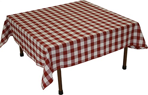 Table in a Bag TC4848RW Square Polyester Poplin Gingham Tablecloth, 48-Inch by 48-Inch, Red and White Checkered Pattern