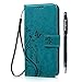 Galaxy S8 Wallet Case - Auideas Fashion Floral Butterfly Embossed PU Leather Magnetic Flip Cover Card Holders & Hand Strapwith Pen blue