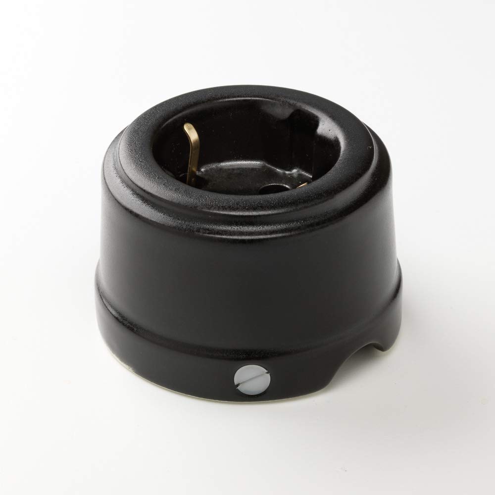 Unel Belle Époque Vintage Socket with Textile Cable Made of Handmade Porcelain Matt Black