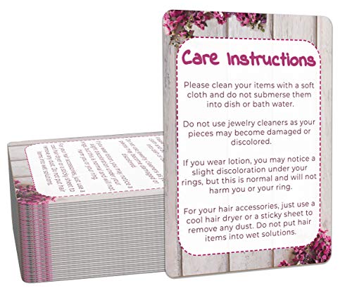 Jewelry Cleaning and Care Instruction Cards | Pack of 50 Large Cards | 3.95 x 2.95 inches | Perfect Fit for Poly Bubble Mailers