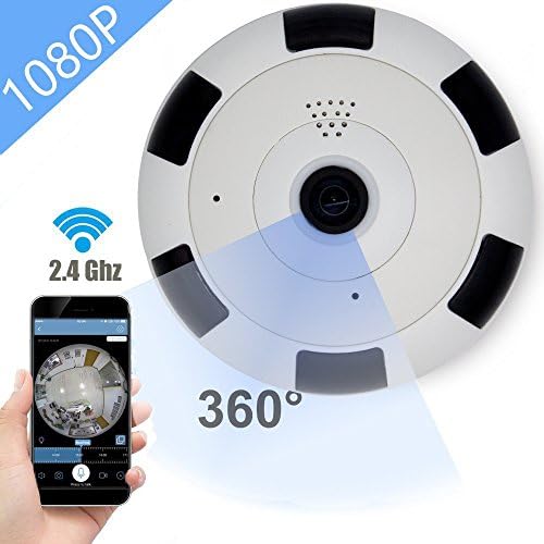A0CHAN 1080P Full HD IP Camera 360 Degree Panoramic Fisheye 3D VR Wireless Wifi 2.4GHZ Home Security Camera Super Wide Angle IR Night Safe Motion Detection Maximum support for 64GB TF Card(A3)