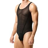 FYMNSI Men's Sheer Mesh Bodysuit Leotard See Through Thong Underwear Wrestling Singlet Fitness Undershirt One Piece Romper