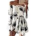 Ouduokiya Women Sexy Flower Print Long Sleeve Off Shoulder Short Dress