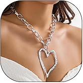Chunky Gold Heart Necklace for Women,Y2K Big Heart Statement Necklace Long Puffy Hearts Chain Charm Necklaces Trendy Jewerly