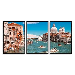 3 Piece Framed Canvas Wall Art for Living Room, Bedroom Italy City Landscape Canvas Prints for Modern Home Decoration Ready to Hang - 16"x24"x3 Panels