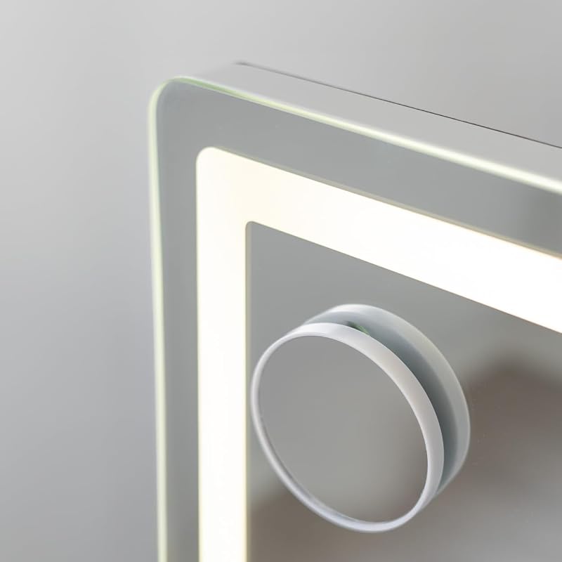 Specchio Trucco con Luci - Striscia LED - 3 Modi di Luce - Intensità Regolabile - Controllo Tattile - Presa USB - Specchio Ingranditore Incluso - Bianco - 64x12x54,5cm