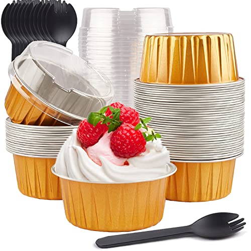 [50 Sets 5 Oz.] Aluminum Cupcake Liners with Lids, Disposable Foil
