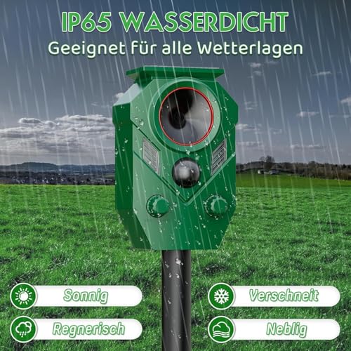 Ultrasonic Solar Cat Repeller Garden with Motion Sensor & 5 Modes, Cat Repellent and Marten Deterrent, IP65 Waterproof Against Cats, Martens, Birds and Voles