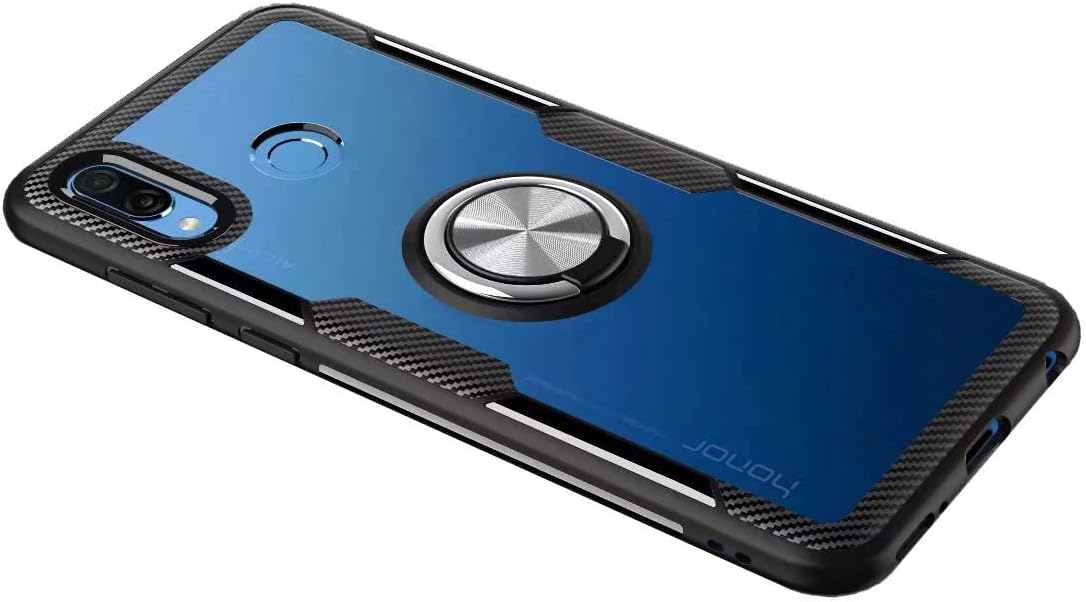 FANFO Case Compatible with Huawei Honor Play, Rugged TPU/Transparent PC Hybrid Armor cover and 360° Rotation Kickstand 3 in 1. Silver Black