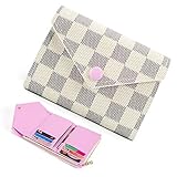 Trifold Wallets for Women Practical Compact Checkered Wallet and Blocking with Card Holder Organizer -PU Vegan Leather (Compact Wallet Cream)