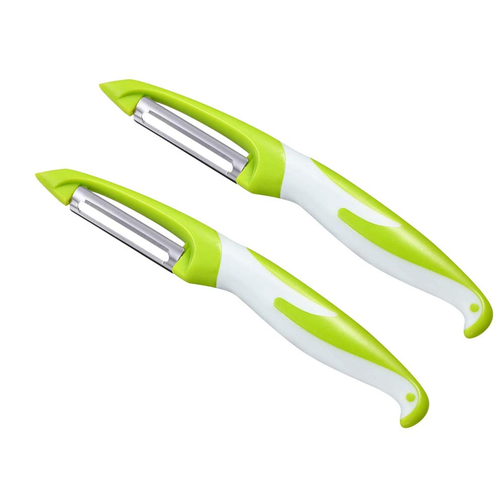 Aiqeer 2 Pcs Multifunction Peelers Set, Vegetable Peeler, Fruit Peeler, Straight Peeler, Carrot Peeler, Potato Peeler (Green)