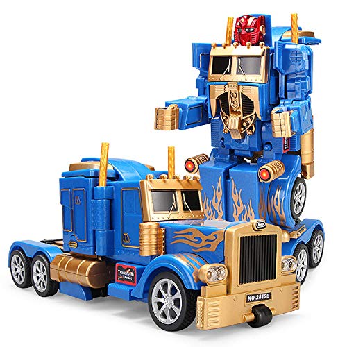 YARMOSHI Robot Truck 2 in 1 Action Figure, Autobot. This Remote Control Fighter Toy has a USB Connection for Easy Charging. Made of Safe, Sturdy Materials, (Blue-Gold)