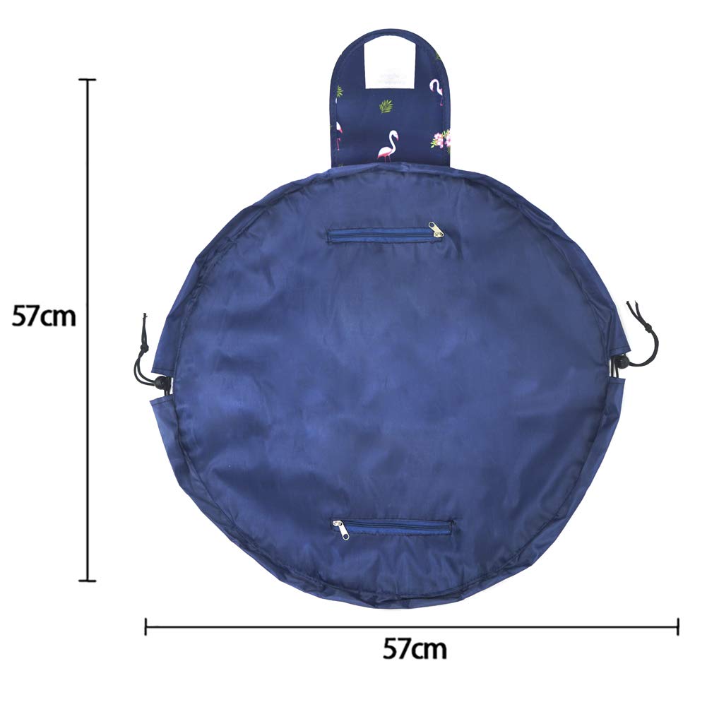 Lazy Drawstring Make up Bag Portable Large Travel Cosmetic Bag Pouch Travel Makeup Pouch Storage Organiser for Women Girl (Navy Flamingo)