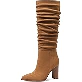 Erocalli Fall Boots for Women 2025 Suede Knee-High Tall Long Pointed Toe Slouch Chunky Heel Heeled Boot