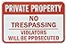 SmartSign 12 x 18 inch “Private Property - No Trespassing, Violators Prosecuted” Metal Sign, 63 mil Laminated Rustproof Aluminum, Red and White