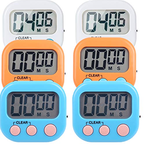 6 Pack Small Digital Kitchen Timer Magnetic Back And ON/OFF Switch,Minute Second Count Up Countdown