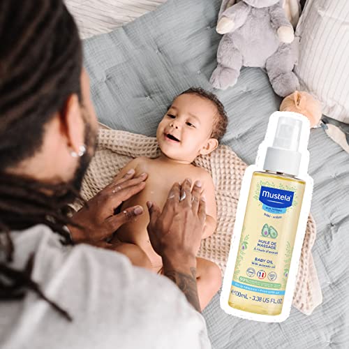 MUSTELA BABY OIL – MOISTURIZING OIL FOR MASSAGE – WITH NATURAL AVOCADO, POMEGRANATE & SUNFLOWER OIL – FROM BIRTH ON – 3.38 FL. OZ