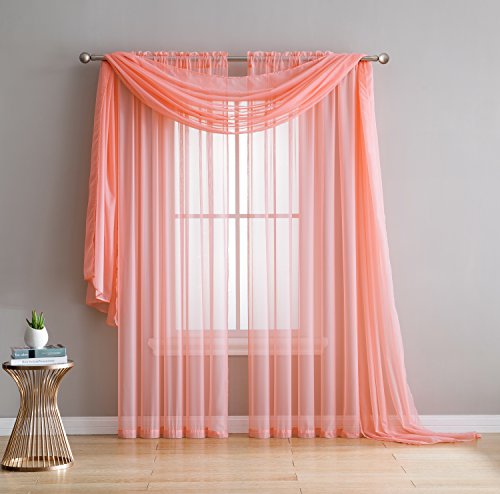 LinenZone Amazing Sheer Window Scarf Fabric Sheer Voile Curtain for Window Treatment - Add to Window Curtains for Enhanced Effect (1 Scarf 56"x216", Coral) - Thumbnail 3