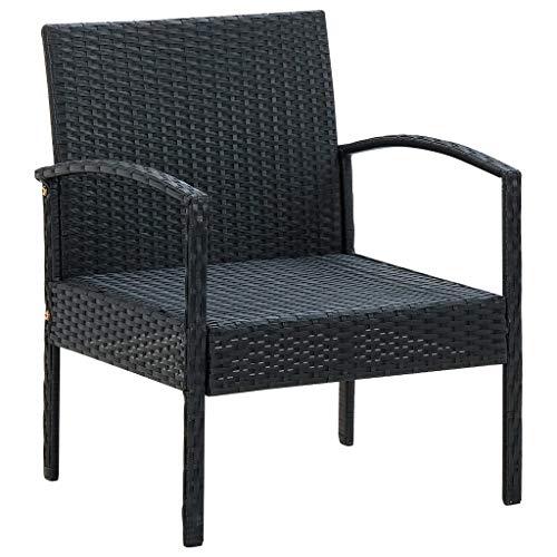 vidaXL Gartenstuhl mit Kissen Gartensessel Gartenmöbel Rattanstuhl Stuhl Sessel Rattansessel Balkonstuhl Terrassenstuhl Essstuhl Poly Rattan Schwarz – Bild 3