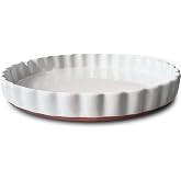 Mora Ceramic Tart Pan, 9.5 Inch Large Porcelain Baking Dish for Tarts, Quiche, Pie, Flan etc. Fluted Ruffled Edge, Oven, Micr