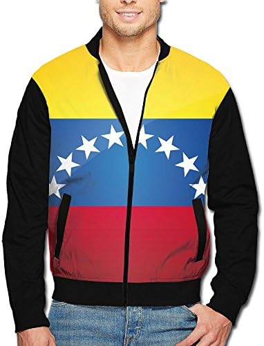 Men's Print Zip Front Jacket Venezuela Flag Stand Collar Baseball Bomber Jacket Sleeve Coat