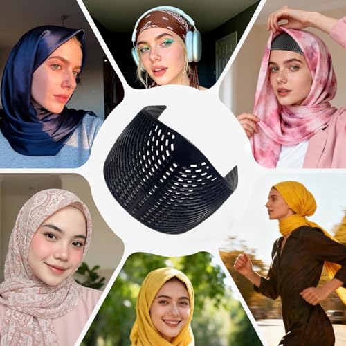 2 PCS Hijab Hair Grip Band, Elastic Nonslip Lightweight Breathable Soft Stretchy Headbands with Secure Hold for Women Girls (Black)