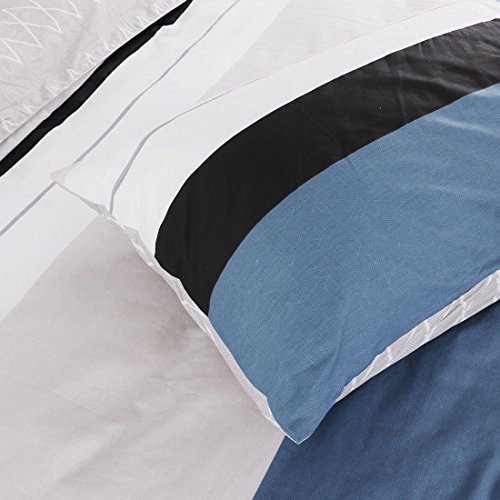 uxcell Duvet Cover Set, 100% Cotton Quilt Cover Bedding for Teens Adult, Simple Modern Stripes Lattices Pattern Printed on Gray Blue with Zipper Closure (Twin XL Size, Blue Stripe)