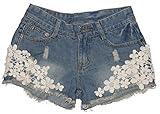 Casual Vintage Womens Lace Flower Jean Shorts Short Pant Trouser Cut-Off Denim