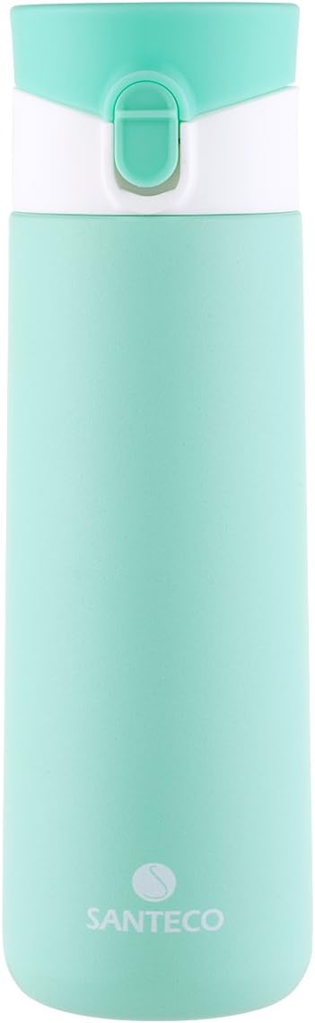 SANTECO Superlight Travel Mug,One-handed Operation with Safety Lock,Vacuum Insulated Bottle,12oz,Mint Green