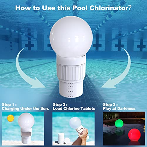 Pool Chlorine Floater, Spa Chemical Dispenser with Solar Ball Light