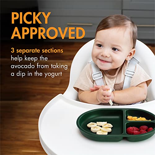 Boon Chow Silicone Plate Set 3 Unbreakable Divided Toddler Plates Baby Plates for 6 Months