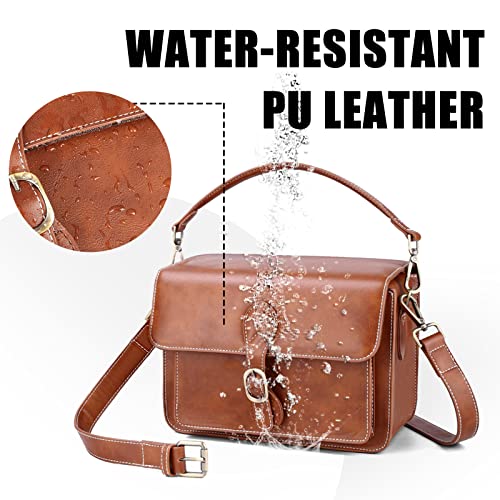 Cwatcun Camera Shoulder Bag Compact Camera Case Waterproof Retro Compatible for Canon Nikon Sony SLR DSLR Mirrorless Camera and Lens Brown, Small