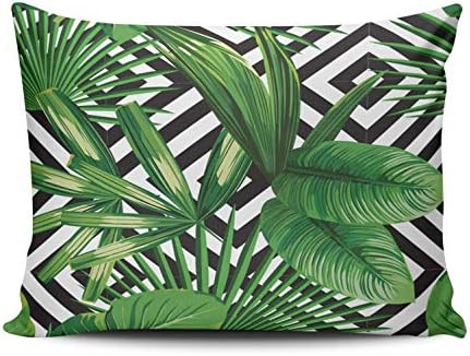 WULIHUA Home Decoration Throw Pillow Covers White Exotic Jungle Palm Leaf Green Pattern Boudoir Custom Sofa Cushion Cover Pillowcase Size 12X16 Inch One Sided Printed Chic Design
