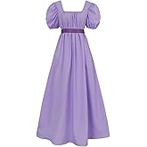 HEQU Regency Dresses for Women with Satin Sash Ruffled Puff Sleeve Empire Waist Dress Gown