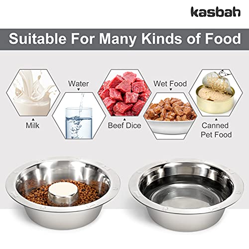 KASBAH 2 Pack Stainless Steel Dog Bowl for Large Dogs,Standard Bowls Fit Elevated Feeders Metal Bowl Durable Dog Slow Feeder Bowl Stop Gulping Dog Food and Water Eating Bowl