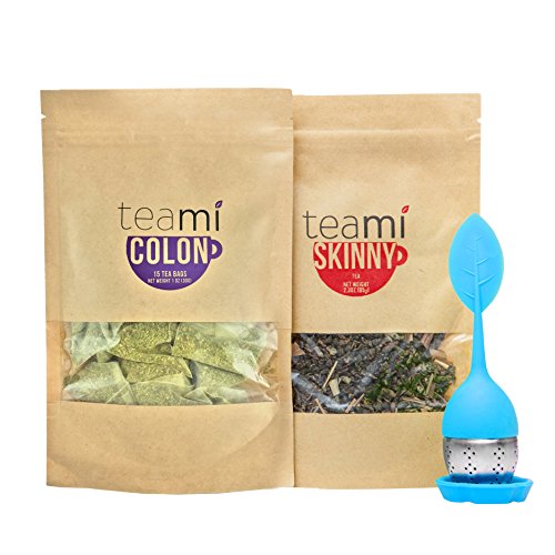 30 Day Detox Tea Kit for Teatox & Weight Loss to get that Skinny Tummy by Teami Blends | With Our Best Colon Cleanse Blend to Raise Energy, Boost Metabolism, Reduce Bloating! (Kit + Blue Infuser)