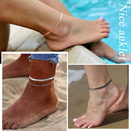FindChic Tobillera Cadena Serpiente Plana 3mm/5mm Ancho Tobilleras Pulseras Mujer Acero Inoxidable Tobillera para Verano Playa 22cm+5cm