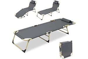 Japard Lounge Chair Outdoor, Portable Lightweight Reclining Lounger, 67" x 21" Outdoor Patio Beach Lawn Camping Pool Tanning, Transform in 3 Position, Gray