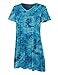 Lock and Love WT1084 Womens V Neck Short Sleeve Tie Dye Pleats Tunic Top M TEAL