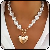 Chunky Gold Big Pearls Heart Pendant Necklaces for Women Baroque Pearl Statement Choker Necklace OT Toggle Love Necklace Jewelry Accessories
