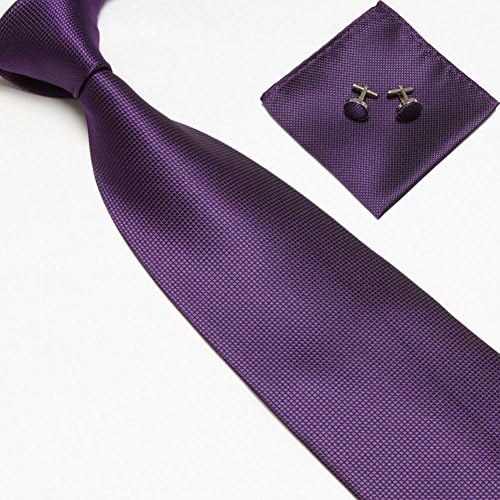 Zjzhao Fashion Woven Silk Necktie HandMade Mens Tie Cufflinks and Handkerchief Set Hanky Gift (Deep Purple)