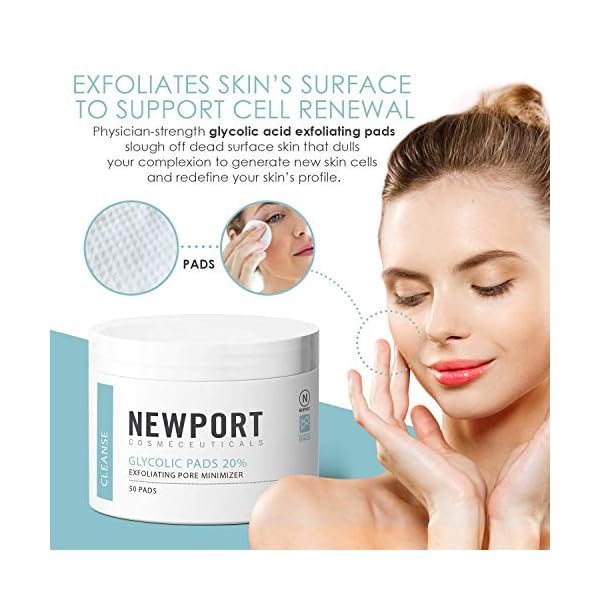 20 Glycolic Acid Pads and Exfoliating Face Cleansing Wipes for