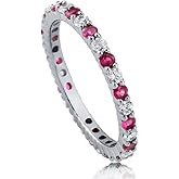 BERRICLE Sterling Silver Rings Stackable Eternity Band Ring for Women, Round Cubic Zirconia CZ - Amethyst-Purple, Emerald-Green, Garnet-Red, Ruby-Red, Sapphire-Blue Alternating Colors