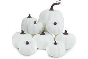 Ghrdopy 9PCS Fall Pumpkin Decor - Plastic Artificial Fake Pumpkins Used for Home Party Outdoor Decor and Thanksgiving Decorations(White)