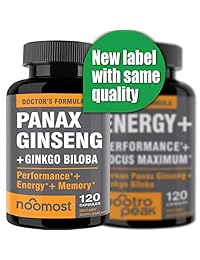 Authentic Korean Red Panax Ginseng + Ginkgo Biloba, 120 Vegan Capsules, Ginseng Root Extract Powder...